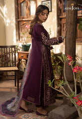 ASIM JOFA-3PC DHANAK EMBROIDRED SHIRT WITH WOOL PRINTED SHAWL AND TROUSER-W.J-4252