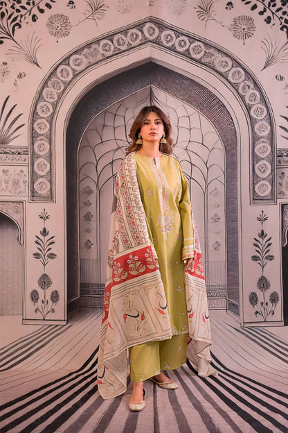URGE - 3PC LAWN EMBROIDERED SHIRT WITH MONARK PRINTED DUPATTA AND EMB TROUSER -W.J-1776