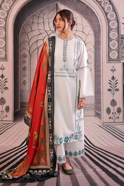 URGE-3PC LAWN EMBROIDERED SHIRT WITH MONARK PRINTED DUPATTA AND EMB TROUSER -W.J-1757