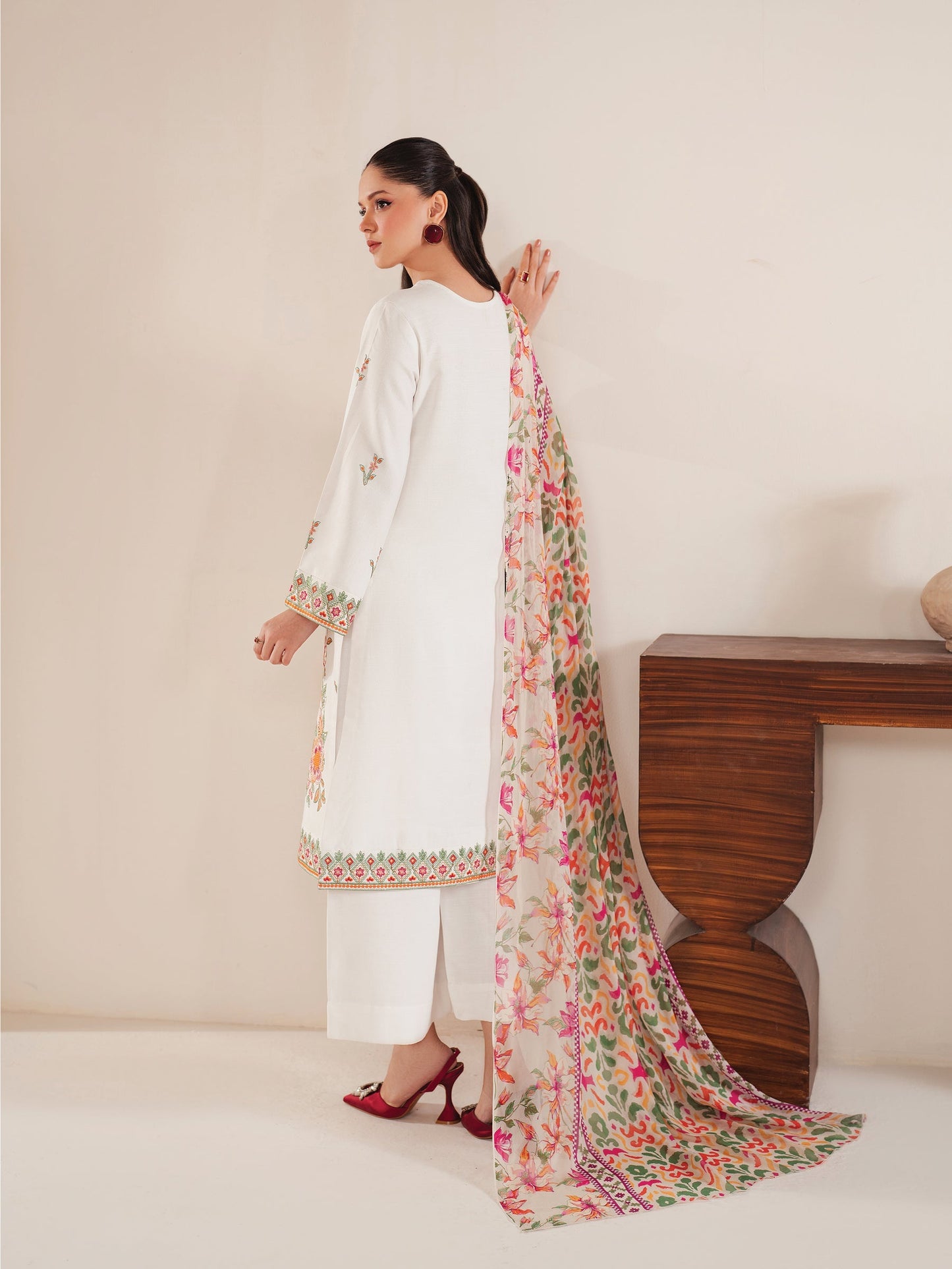 GARNET-3PC LAWN EMBROIDERED SHIRT WITH MONARK PRINT DUPATTA & LAWN TROUSER-W.J-1515