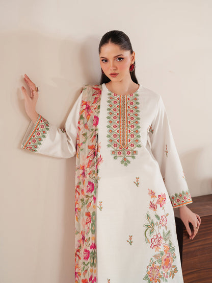 GARNET-3PC LAWN EMBROIDERED SHIRT WITH MONARK PRINT DUPATTA & LAWN TROUSER-W.J-1515