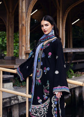 MUSHQ-3PC DHANAK EMBROIDERED SHIRT WITH COURTRAI WOOL PRINT SHAWL AND TROUSER-W.J-4415