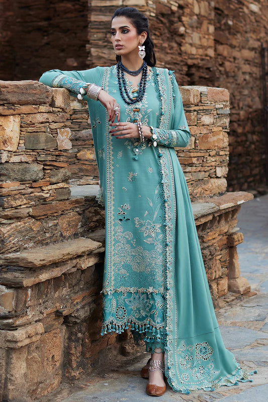 ELAN-3PC DHANAK CHIKAN EMBROIDERED SHIRT WITH DHANAK EMBROIDRED SHAWL & TROUSER-W.J-1924