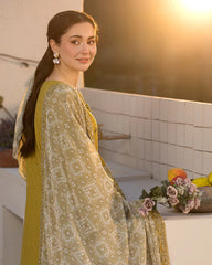 JADE-3PC DHANAK SEQUINS EMBROIDERED SHIRT WITH WOOL PRINTED EMB SHAWL & TROUSER-W.J-5103