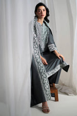 CROSS STITCH-3PC DHANAK EMBROIDERED SHIRT WITH DHANAK EMBROIDERED SHAWL AND TROUSER-W.J-5286