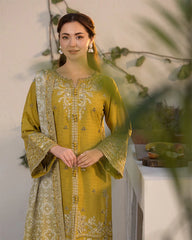 JADE-3PC DHANAK SEQUINS EMBROIDERED SHIRT WITH WOOL PRINTED EMB SHAWL & TROUSER-W.J-5103