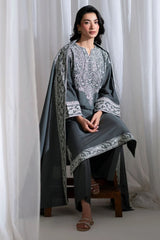CROSS STITCH-3PC DHANAK EMBROIDERED SHIRT WITH DHANAK EMBROIDERED SHAWL AND TROUSER-W.J-5286