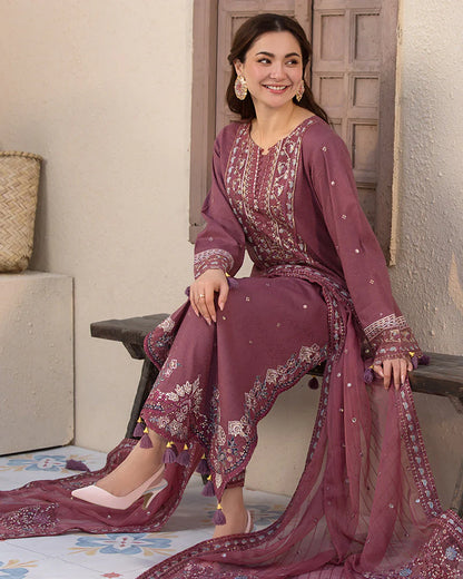 JADE-3PC DHANAK SEQUENCE EMBROIDERED SHIRT WITH CHIFFON EMBROIDERED DUPATTA AND TROUSER-W.J-1796