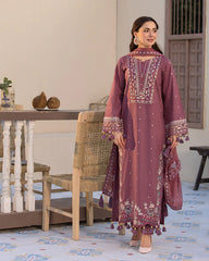 JADE-3PC DHANAK SEQUINS EMBROIDERED SHIRT WITH DHANAK EMBROIDERED SHAWL AND TROUSER-W.J-5051