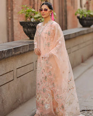 QALAMQAR-3PC LAWN CHIKAN EMBROIDERED SHIRT WITH KHADDI NET EMB DUPATTA AND TROUSER-W.J-4718