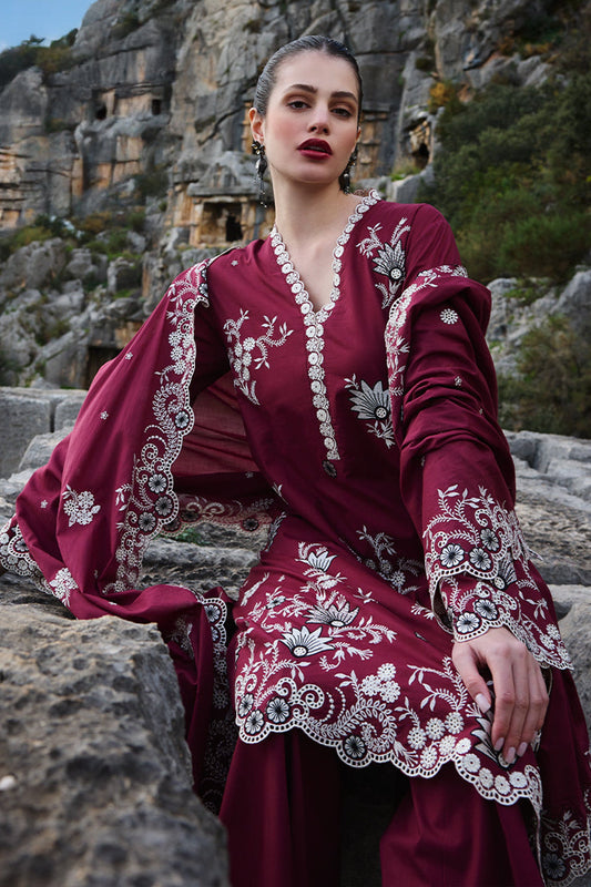 IMAGE-3PC LAWN EMBROIDERED SHIRT WITH MONARK EMBROIDERED DUAPATTA AND TROUSER-W.J-1671