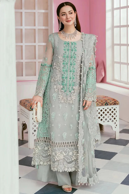 ELAF-ORGANZA PANEL EMBROIDERED ORGANZA DAMAN WITH PEARL WITH ORGANZA EMBROIDERED READY TO WEAR DUPATTA WITH TROUSER-W.J-1215