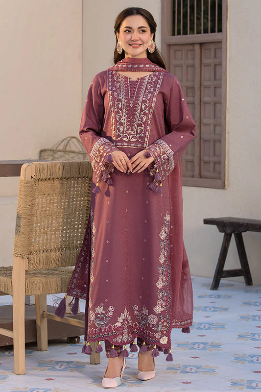 JADE-3PC DHANAK SEQUENCE EMBROIDERED SHIRT WITH CHIFFON EMBROIDERED DUPATTA AND TROUSER-W.J-1796