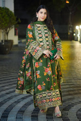 BAROQUE-3PC SHAMOZE SILK PRINTED EMBROIDERED SHIRT WITH SOFT SILK PRINTED EMB DUPATTA & PRINTED TROUSER W.J-9006