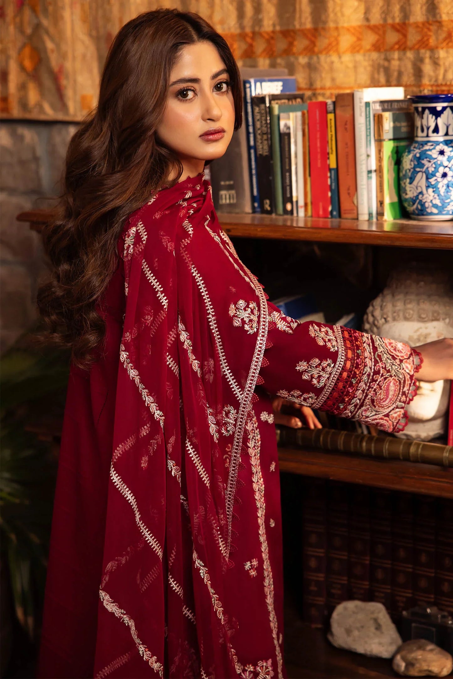 ZAHA- 3PC DHANAK EMBROIDERED SHIRT WITH BAMBER CHIFFON EMBROIDRED DUPATTA-W.J-1050