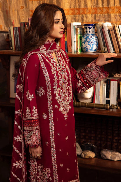 ZAHA- 3PC DHANAK EMBROIDERED SHIRT WITH BAMBER CHIFFON EMBROIDRED DUPATTA-W.J-1050