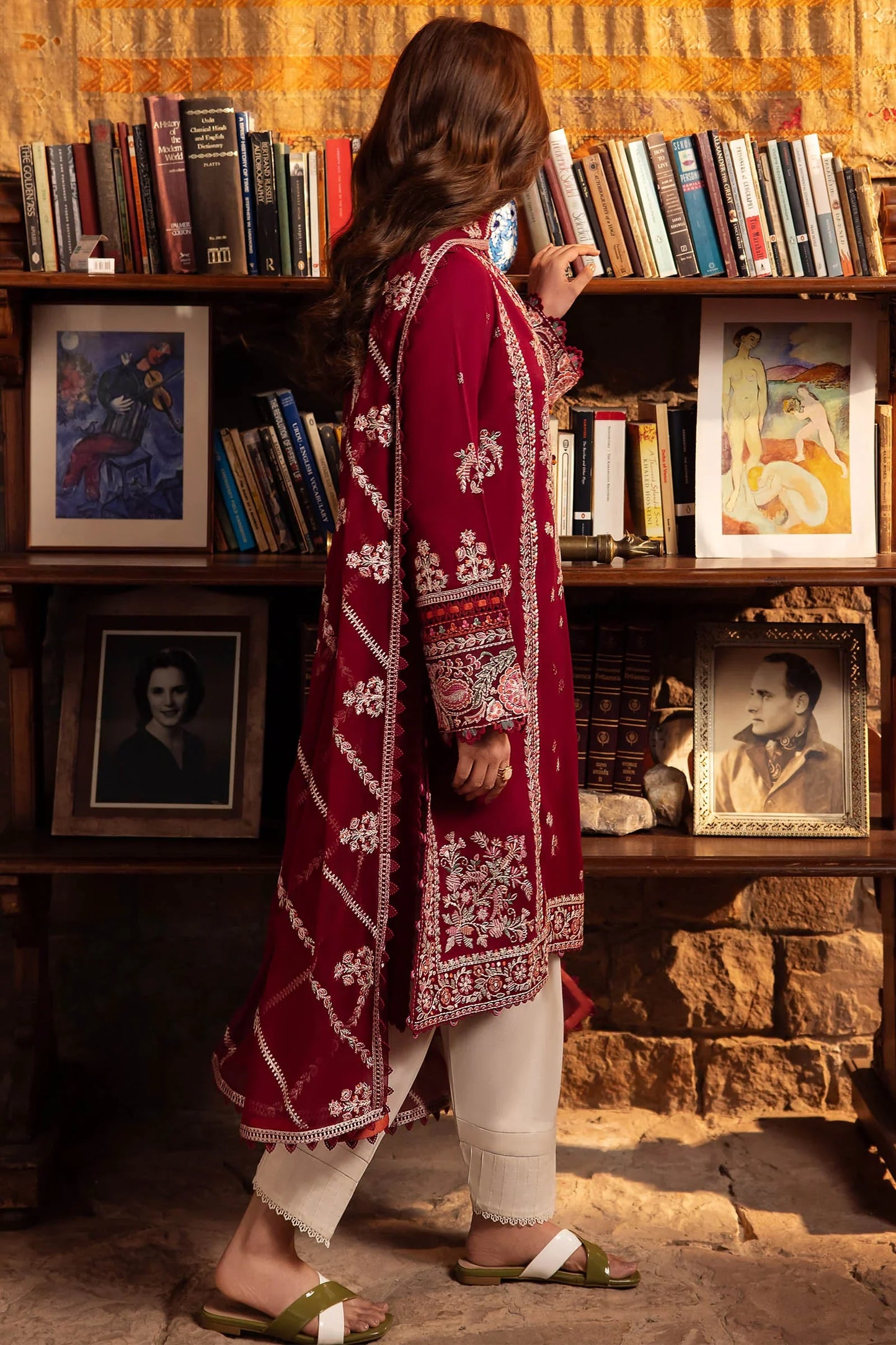 ZAHA- 3PC DHANAK EMBROIDERED SHIRT WITH BAMBER CHIFFON EMBROIDRED DUPATTA-W.J-1050