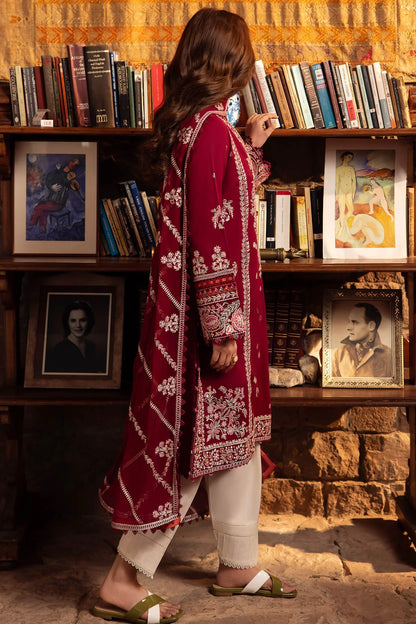 ZAHA- 3PC DHANAK EMBROIDERED SHIRT WITH BAMBER CHIFFON EMBROIDRED DUPATTA-W.J-1050