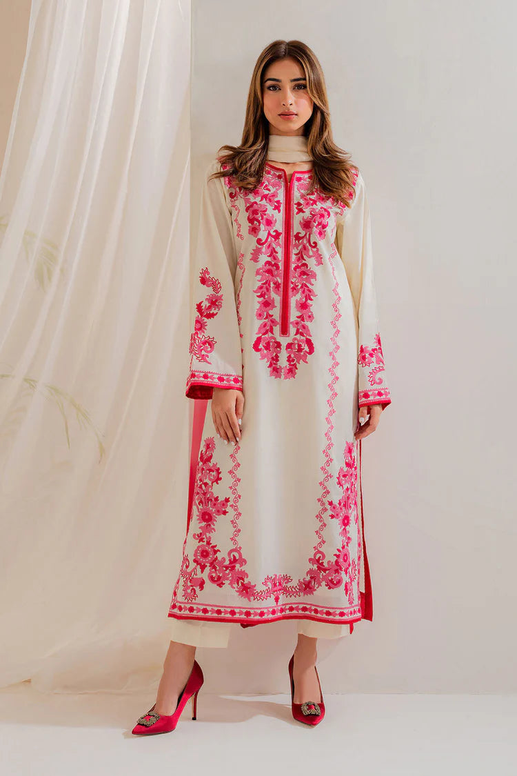 VINTAGE-3PC LAWN EMBROIDERED SHIRT WITH CHIFFON TYE&DYE DUPATTA AND TROUSER-W.J-4655
