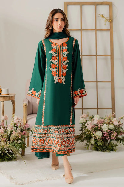 VINTAGE-3PC DHANAK EMBROIDERED SHIRT WITH BAMBER CHIFFON DUPATTA & TROUSER-W.J-1920