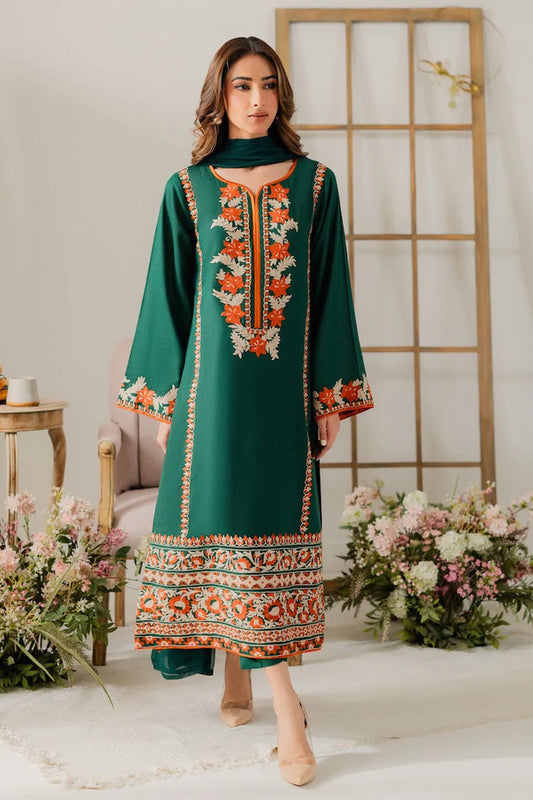 VINTAGE-3PC DHANAK EMBROIDERED SHIRT WITH BAMBER CHIFFON DUPATTA & TROUSER-W.J-1920
