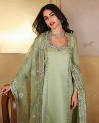 MUSHQ-3PC-RAW SILK HAND EMB EMBELLISHED SHIRT WITH SOFT SILK EMB DUPATTA AND RAW SILK TROUSER-W.J-5152