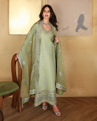 MUSHQ-3PC-RAW SILK HAND EMB EMBELLISHED SHIRT WITH SOFT SILK EMB DUPATTA AND RAW SILK TROUSER-W.J-5152