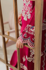 VINTAGE-3PC DHANAK EMBROIDERED SHIRT WITH DHANAK SHAWL AND TROUSER-W.J-4296
