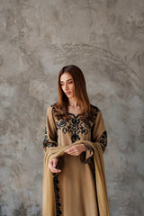 VINTAGE-3PC DHANAK EMBROIDERED SHIRT WITH CHIFFON TYE&DYE DUPATTA AND TROUSER-W.J-5287