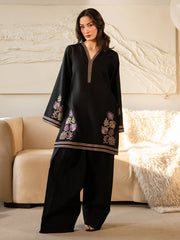 IZEL-2PIECE DHANAK EMBROIDERED SHIRT WITH DHANAK TROUSER-WJ-15084