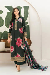 LULUSAR-3PC-SHAMOZE SILK PRINTED EMB SHIRT WITH SILK PRINTED DUPATTA AND SILK TROUSER-W.J-9013