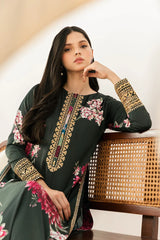 LULUSAR-3PC-SHAMOZE SILK PRINTED EMB SHIRT WITH SILK PRINTED DUPATTA AND SILK TROUSER-W.J-9013