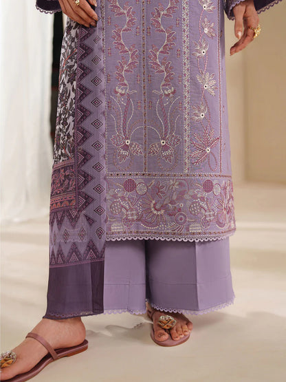 GARNET-3PC DHANAK EMBROIDERED SHIRT WITH COURTRAI PRINTED SHAWL AND TROUSER-W.J-2025