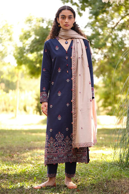 MARIA B- 3PC DHANAK EMBROIDERED SHIRT WITH DHANAK EMBROIDERED SHAWL-W.J-1177