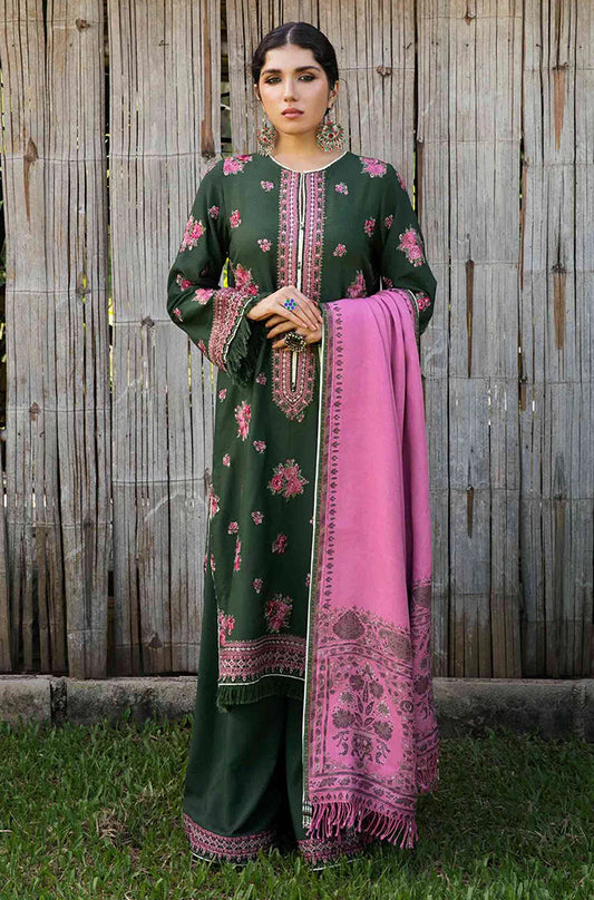 ZARA SHAH JAHAN-3PC KHADDAR EMBROIDERD SHIRT WITH COUTRAI PRINTED SHAWL AND EMB TROUSER-W.J-1225