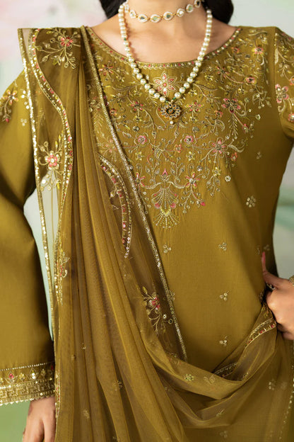 ETHNC-3PC DHANAK SEQUIN EMBROIDERED SHIRT WITH COTTON NET EMBROIDERED DUPATTA AND TROUSER-W.J-1918