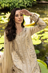 ETHNIC-3PC LAWN EMBROIDERED SHIRT WITH KHAADI NET EMBROIDERED DUPATTA AND TROUSER -W.J-4658