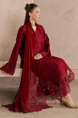 NUREH-3PC DHANAK EMBROIDERED SHIRT WITH DHANAK EMBROIDERED SHAWL AND TROUSER-W.J-5305