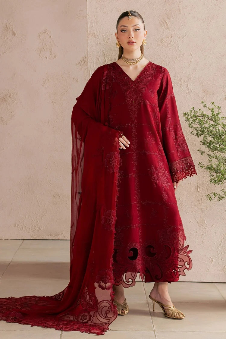 NUREH-3PC DHANAK EMBROIDERED SHIRT WITH DHANAK EMBROIDERED SHAWL AND TROUSER-W.J-5305