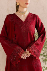 NUREH-3PC DHANAK EMBROIDERED SHIRT WITH DHANAK EMBROIDERED SHAWL AND TROUSER-W.J-5305