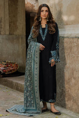 IZEL-3PC DHANAK EMBROIDERED SHIRT WITH WOOL PRINTED SHAWL & TROUSER-W.J-5033