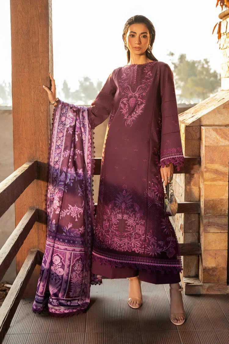 BIN ILYAS-3PC DHANAK EMBROIDERED SHIRT WITH COURTRAI PRINTED SHAWL & DHANAK TOUSER-W.J-4123