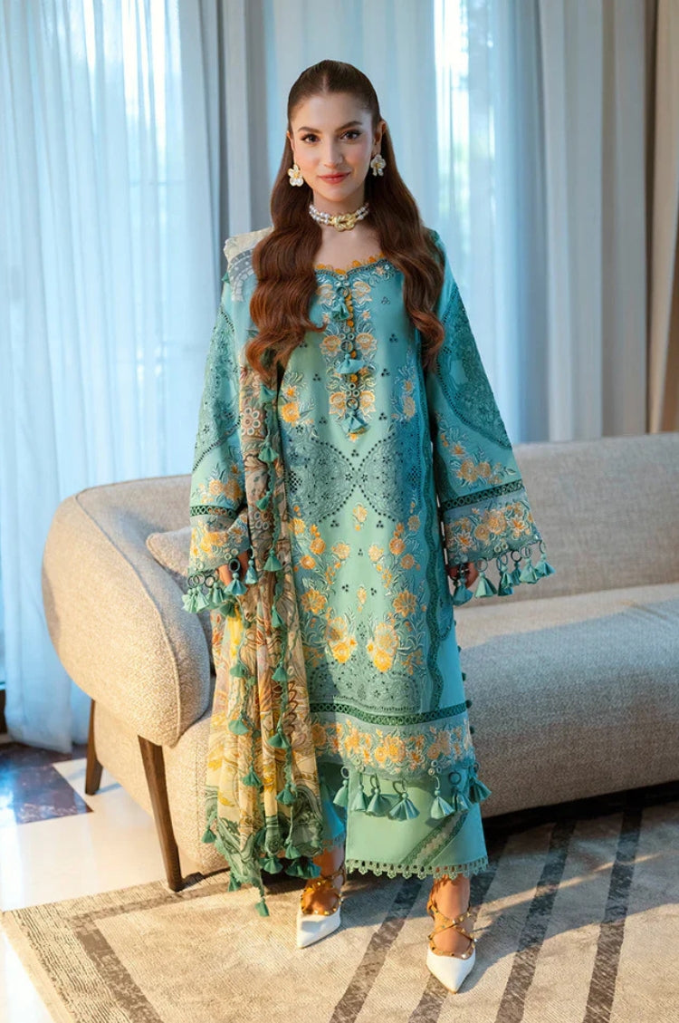 JADE-3PC LAWN CHIKANKAARI EMBROIDERED SHIRT WITH CHIFFON PRINTED DUPATTA AND TROUSER-W.J-4788
