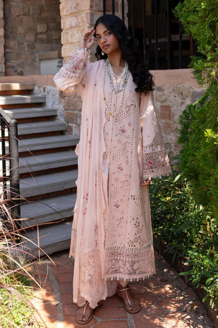 QALAMQAR-3PC LAWN CHIKANKAARI EMBROIDERED SHIRT WITH KHAADI NET EMBROIDERED DUPATTA AND TROUSER-W.J-4660
