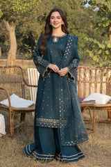 JADE-3PC LAWN EMBROIDERED SHIRT WITH ORGANZA EMBROIDERED DUPATTA AND TROUSER -W.J-4781