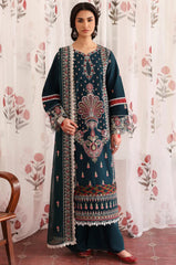 MAHNUR-3PC LAWN LASERWORK EMBROIDERED SHIRT WITH KHAADI NET EMBROIDERED DUPATTA AND TROUSER-W.J-4689