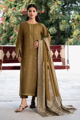 IZEL-3PC DHANAK EMBROIDERED SHIRT WITH COURTRAI PRINTED SHAWL & TROUSER-W.J-4376