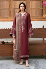 IZEL-3PC DHANAK EMBROIDERED SHIRT WITH COURTRAI PRINTED SHAWL & TROUSER-W.J-4384