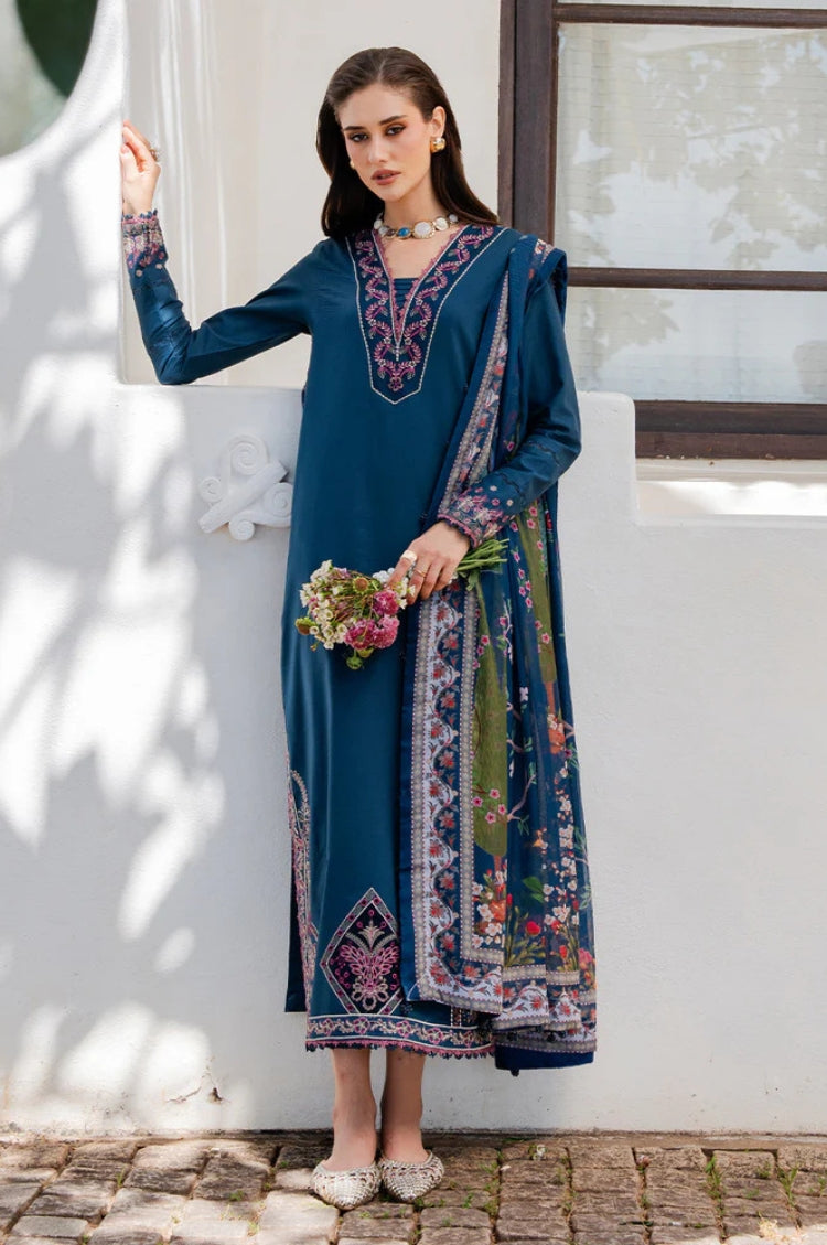 IZEL-3PC LAWN EMBROIDERED SHIRT WITH CHIFFON PRINTED DUPATTA AND TROUSER-W.J-4846