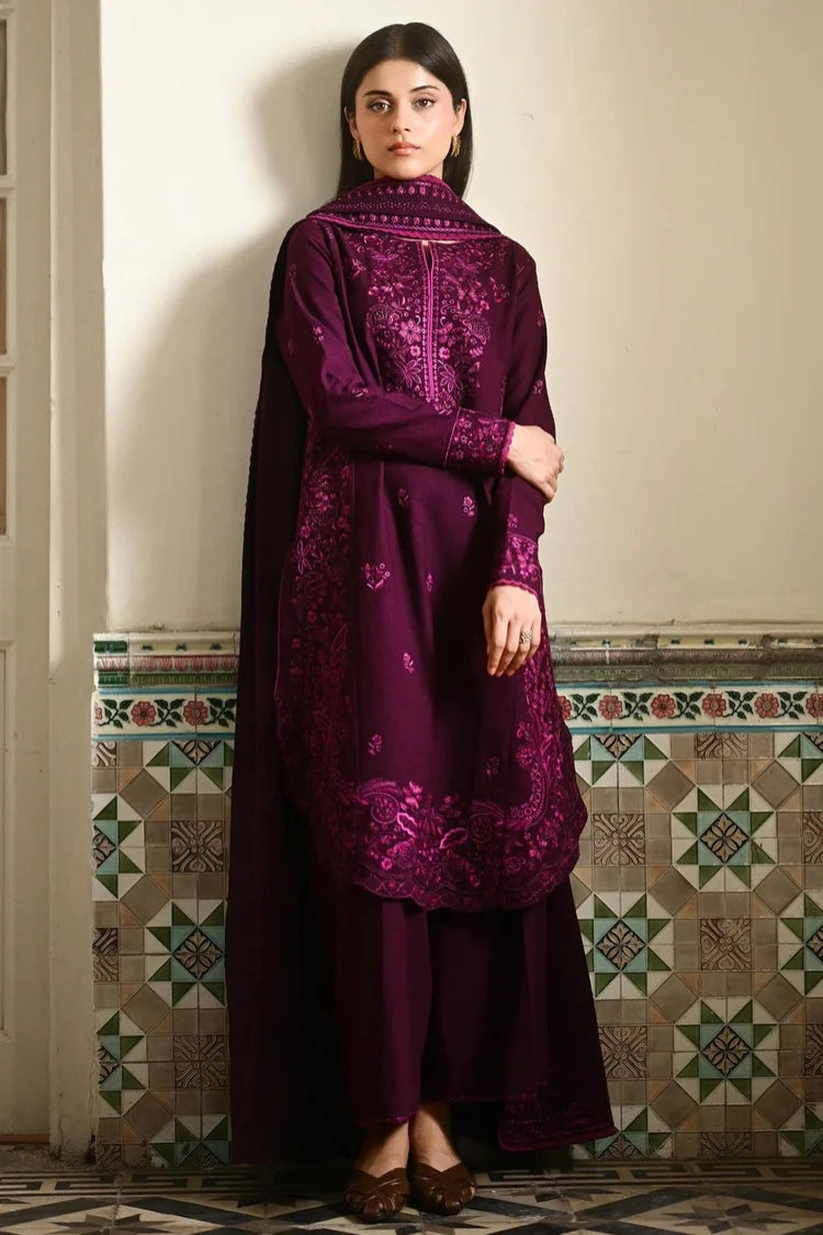 ZAIB-3PC KARANDI EMBROIDERED SHIRT WITH KARANDI EMBROIDERED SHAWL AND TROUSER-W.J-4404